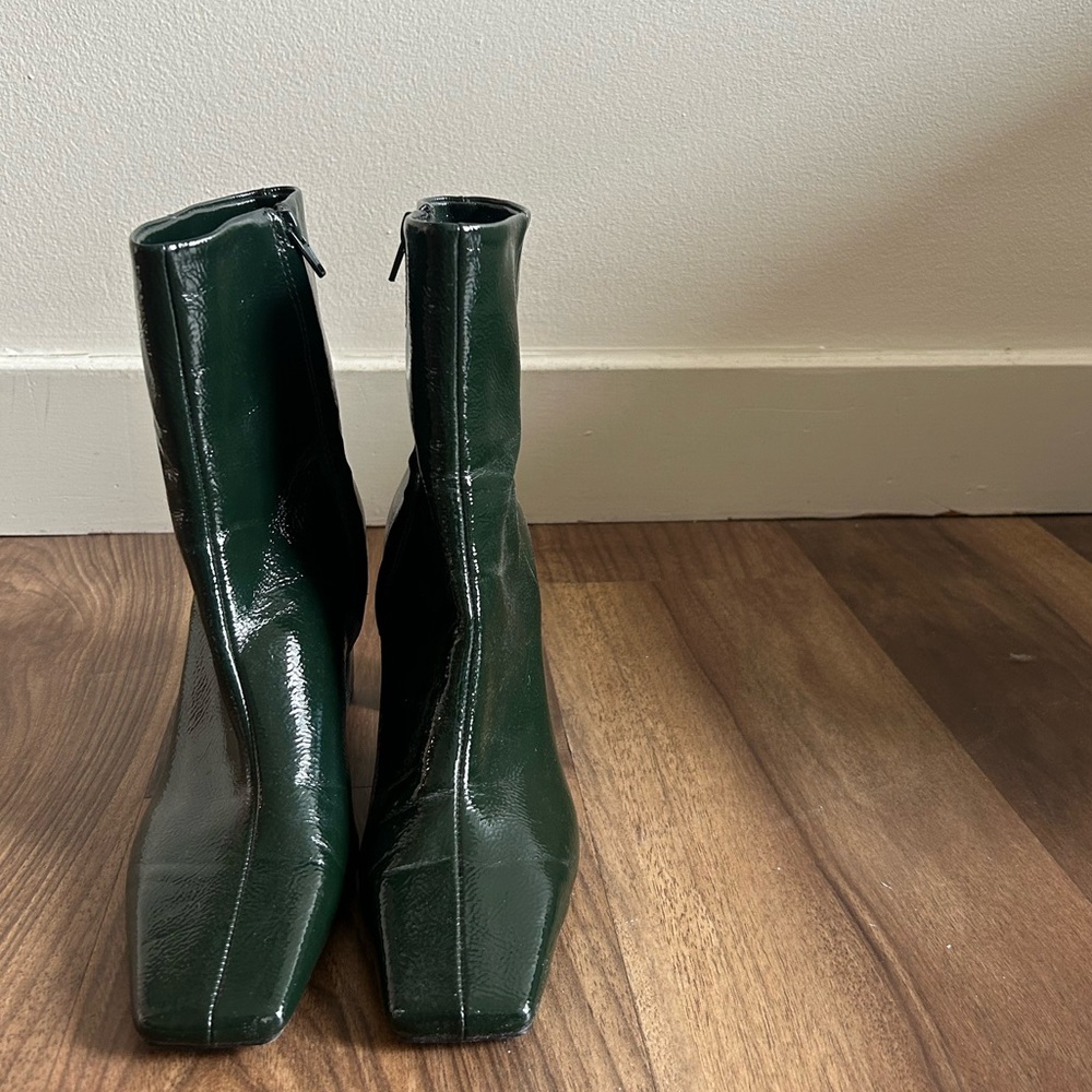 Dark green midcalf heeled boots